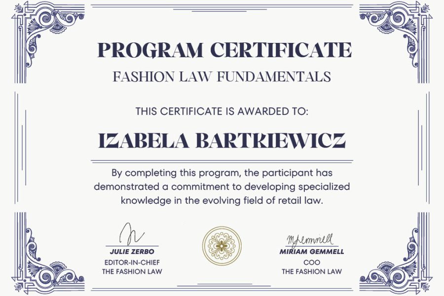 Nowe osiągnięcie – ukończenie programu Fashion Law Fundamentals
